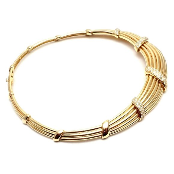 Vintage! Authentic Van Cleef & Arpels 18k Yellow Gold Diamond Choker Necklace - Picture 5 of 12